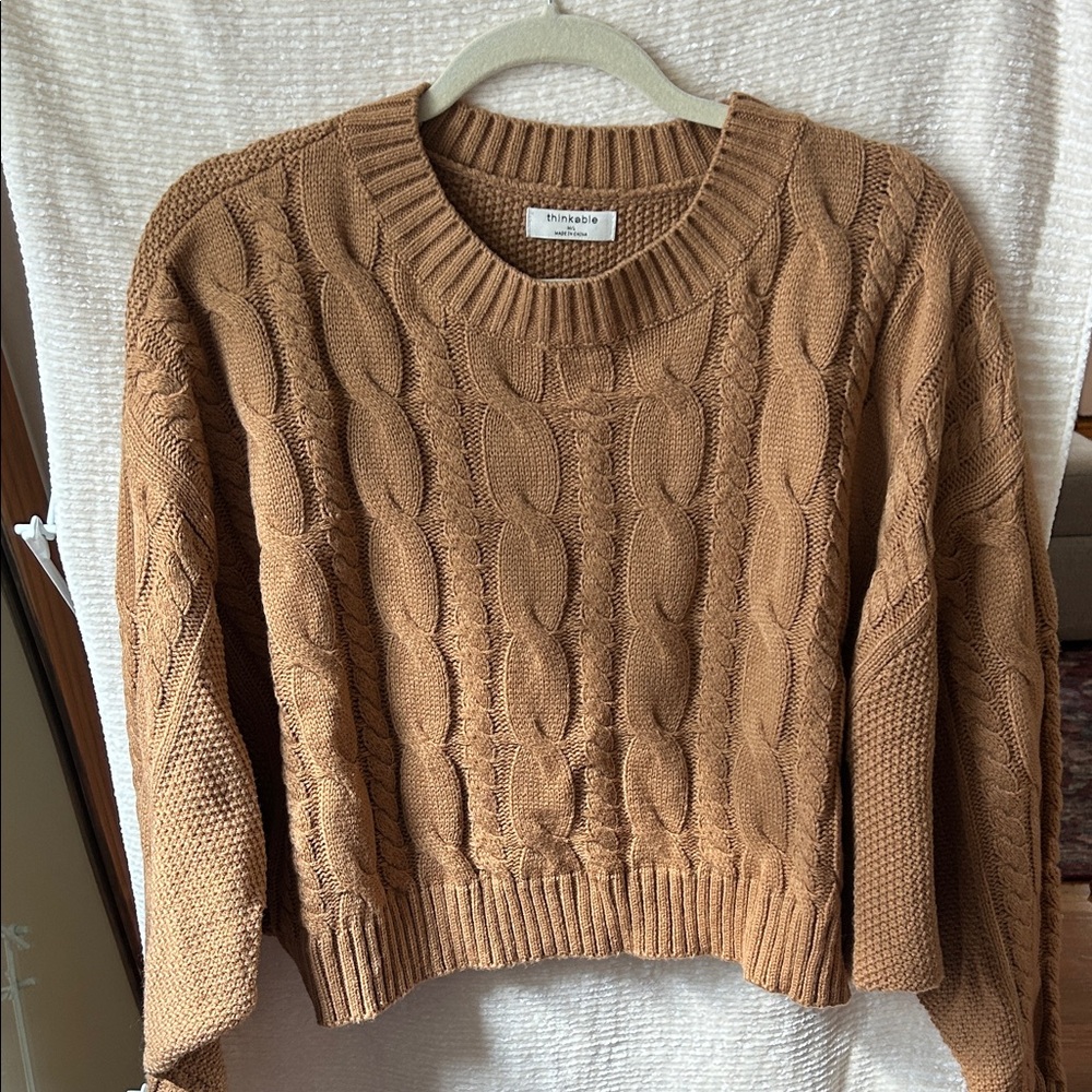 Hollister Camel Cable Knit Sweater